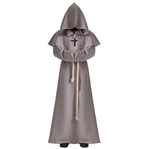 BLESSUME Monnik Kostuum Middeleeuwse Priester Hood Robe Fancy Dress (grijs, M)
