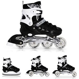 Nils Inlineskates rolschaatsen # 4-in-1 verstelbaar inline skates ijs sport hockey meisjes & jongens & dames NH10905 (zwart, S (31-34))