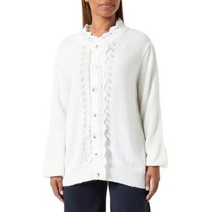 Naemi Cardigan vintage avec bordure en dentelle pour femme en laine acrylique Blanc Taille M/L Pull M, Laine/blanc, M