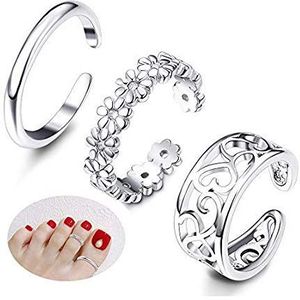 Milacolato 3 Stuks Teenringen Set Vrouwen Verstelbare Open Teen Ring Geschenken Sieraden Set, Koper Stof Lak Koper