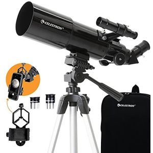 Celestron 22030 Travel Scope draagbare refractor telescoop met 80 mm lens, volledig behandelde glazen optiek, astronomie software suite, smartphone-adapter voor digiscoping