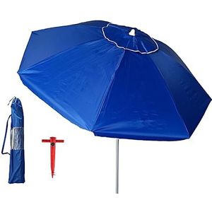 Pincho Strandparasol 180 cm, aluminium, UPF+50 blokkeert 99% UV-stralen, 8 glasvezelstangen, zeer licht 1,5 kg, bovenste raam, Blauw