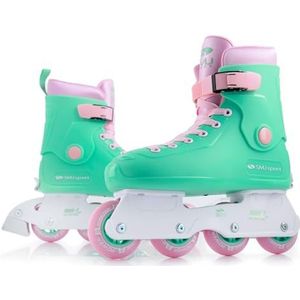 SMJ Sport Inline skates voor dames en meisjes, verstelbare maat, retro design, ABEC7 kogellagers, verstelbare inlineskates voor kinderen en volwassenen, mint/roze, L (39-42))