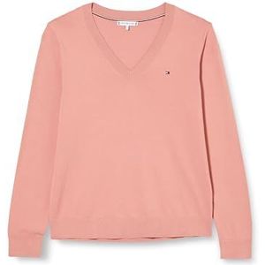 Tommy Hilfiger Co Jersey Stitch V-nk Trui voor dames, Thee bloem