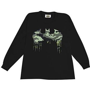 DC Comics Batman Camo Logo T-shirt, lange mouwen, meisjes, 3-13 jaar, zwart, officieel product, 5-6 jaar, zwart.