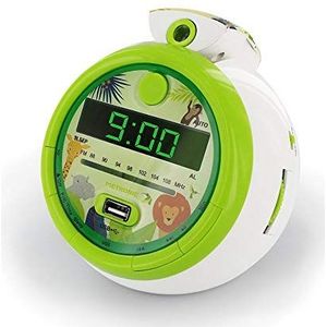 Metronic Jungle 477030 wekkerradio voor kinderen, FM USB-projectie, dual alarm en sleep/snooze-functie, jungle/groen