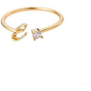 Gouden ring voor dames, letterring, verstelbaar, open ring, letter A-Z, ring met naam, modesieraad, minimalistische ring, stapelbaar, Zirkonia