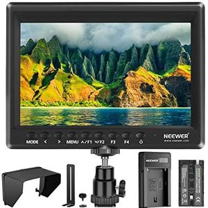 Neewer F100 7 inch camerafonitor HD-videoondersteuning Slim IPS HDMI-ingang 1080p met Li-Ion-batterij/USB-oplader voor digitale spiegelreflexcamera's, draagbare stabilisator