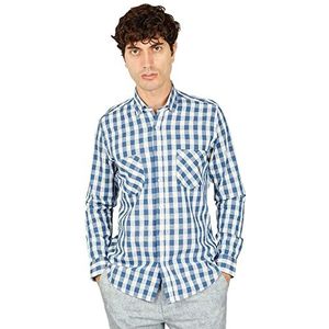 Bonamaison Comfort Fit shirt met lange mouwen en knopen voor heren, Navy Blauw