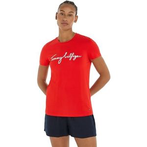 Tommy Hilfiger Signature Reg C-nk Ss T-shirt Gebreide tops S/S dames, Fel rood