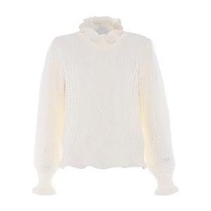 faina Pull à col rond en tricot à volants pour femme Blanc Taille XL/XXL, Laine/blanc, XL