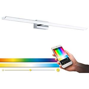 EGLO Connect Tabiano-C Led-wandlamp, 1 lichtpunt, led-spiegellamp van staal en kunststof in chroom, wit, badkamerlamp met kleurtemperatuurverandering, warm - koud, RGB, dimbaar, IP 44, L: 90,5 cm