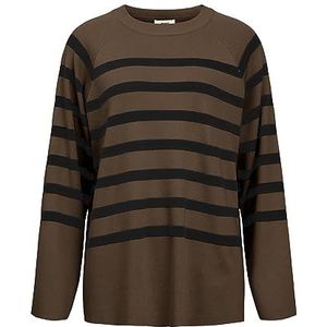 Object Objester Ls Knit Top Noos Damestrui, Dark Earth/Stripes: zwart