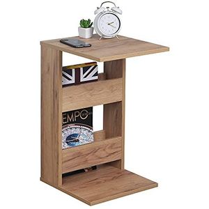 RICOO Bijzettafel klein hout 35 x 60 x 40 cm salontafel met opbergruimte eiken goud bruin WM042-EG console woonkamertafel salontafel voor bank kleine tafel mini tafel kleine tafel salontafel C-vorm bank tafel