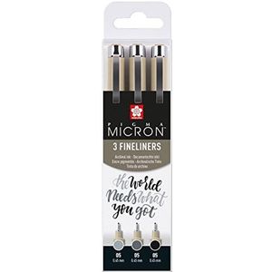 SAKURA Pigma Micron 05 Fineliner Set | 3 pennen, zwart en grijs (POXSDK3B)
