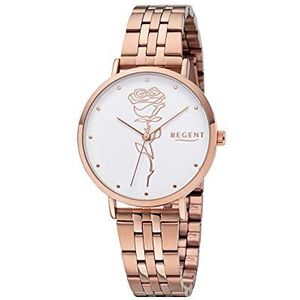 REGENT BA-620 Dameshorloge Rose Goud Wit 36 mm Rose Goud Wit, roségoud/wit, mittel, armband