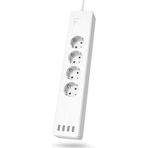 Hama Intelligente wifi-stekkerdoos (USB-stekkerdoos, 4 stopcontacten, 10 A + 4 USB, 2300 W, programmeerbaar via app, 1,7 m, Alexa Google Home stopcontacten, elektrische conso-meting, zonder hub) wit