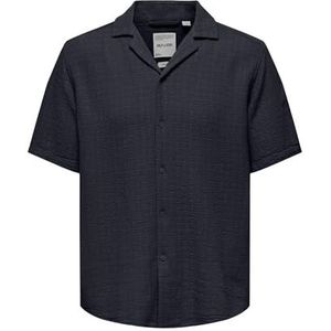 Only & Sons Onslatham Rlxss Resort Linen Struc Shi Herenshirt met korte mouwen, Navy Blauw, S
