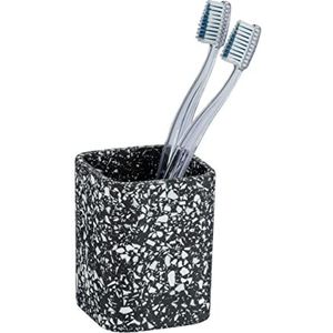 WENKO Terrazzo Tandenborstelbeker in edele mozaïek-look, tandenborstelhouder voor tandverzorgingsartikelen, make-upkwasten, buitengewone badkameraccessoires van polyhars, 8 x 10,5 x 8 cm, zwart/wit