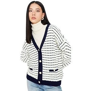 Trendyol Gestreept vest met V-hals Sweater dames, Marineblauw, S, Navy Blauw