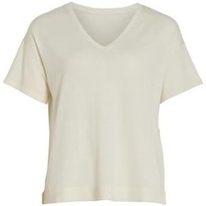 Vila T-shirt Viabella Rev S/S à col en V pour femme, Egret, XS