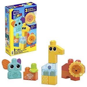 MEGA Safari Bloks 15 sensorische bouwblokken (leeuw, giraffe en olifant), speelgoed + 1 jaar (Mattel HKN42)