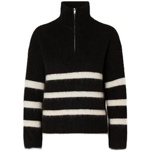 SELECTED FEMME Slfmaline Ls Knit Half Zip Noos gebreide damestrui, Zwart/strepen: berk