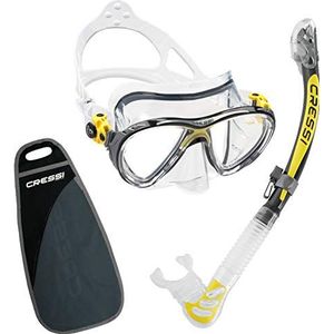 Cressi Big Eyes Evo & Alpha Dry Professionele snorkelset voor volwassenen, gemaakt in Italië sinds 1946, transparant, geel