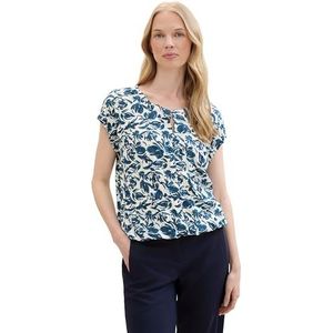 TOM TAILOR 1041532 Dames T-shirt (1 stuk), 35286 - Abstract blauw bloemenontwerp