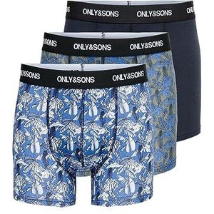 Only & Sons Onsfitz Aop Trunk Boxershorts voor heren, 3 stuks, Walvisblauw - Details: Donkerblauw + Steengrijs + Blauw