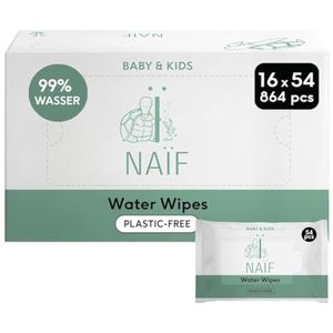 Naïf plasticvrije vochtige doekjes 864 stuks (16 x 54 vochtige doekjes) - bil-, lichaams- en gezichtsverzorging van baby's - 99% water - 0% parfum en alcohol