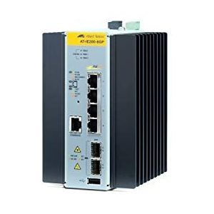 Allied Telesis at IE200-6GP Management-schakelaar, 4 x 10/100/1000 (PoE+) + 2 x Gigabit SFP - montage op DIN-rail, wandbevestiging, PoE+, DC-spanning