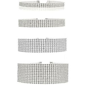 Floweralight 4 stuks strass-steentjes halsketting voor dames, transparant, hars en kunststof, diamant, Kunststof, Diamant