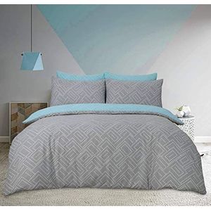 Sleepdown Zachte, omkeerbare beddengoedset met dekbedovertrek en kussensloop, geometrisch gestippeld, grijs, voor tweepersoonsbed (200 x 200 cm)