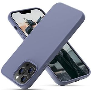 OIIAEE Siliconen hoesje ontworpen voor iPhone 13 Pro Max Case, Ultra Slim Schokbestendig Beschermend Vloeibaar Siliconen Telefoon Case met Zachte Anti-Kras Microfiber Voering, 6.7 inch, Lavendel Grijs
