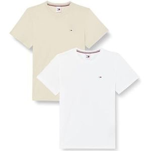 Tommy Jeans S/S gebreide tops voor heren (2 stuks), meerkleurig (krantenpapier/wit), XXL, Veelkleurig (krantenpapier/wit)