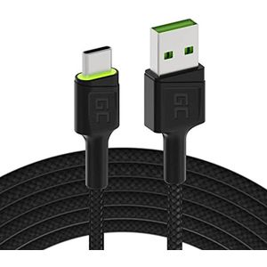 Green Cell USB-A kabel - USB-C type C 1,2 m met LED-verlichting - Zwart - Snellaadkabel compatibel met Samsung Galaxy S23 S22 S21 S20 Ultra S10 S9 S8+ | Note 20 10 9 8 | Android-telefoons