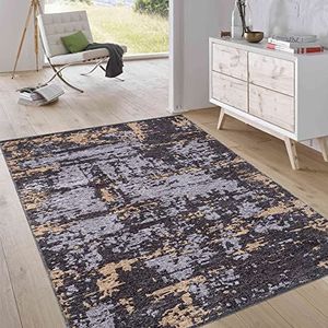 Jimri Elegant laagpolig tapijt, woonkamer, hoogwaardig tapijt, vintage, vlak, stof, vlak, omkeerbaar tapijt, grijs abstract, afmetingen 75x150 cm
