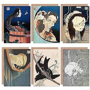 Katsushika Hokusai wenskaarten, Japanse schedel, 6 stuks