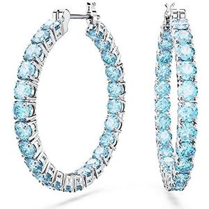 Swarovski Matrix oorbellen met blauwe kristallen geplaveide ringen van gerhodineerd metaal, Gerhodineerd, zirkonia, Kristallen
