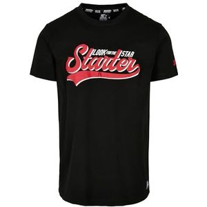 STARTER BLACK LABEL Heren T-shirt met print op de voorkant en mouwen logo borduurwerk op de zoom sportief ronde hals vele kleuren maten S tot XXL, zwart.