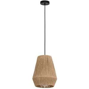 EGLO Alderney hanglamp van stof voor woonkamer en eetkamer, hanglamp van natuurlijk hennep en zwart metaal, E27 fitting