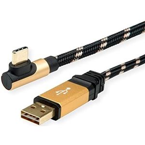 ROLINE GOLD USB 2.0 kabel USB A stekker naar USB C ST 90 graden gebogen, 0,8 m