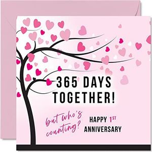 Grappige papieren verjaardagskaart voor vrouw of man - 365 dagen samen - cadeau ""I Love You"", eerste huwelijksverjaardag wenskaarten voor partner, 145 mm x 145 mm
