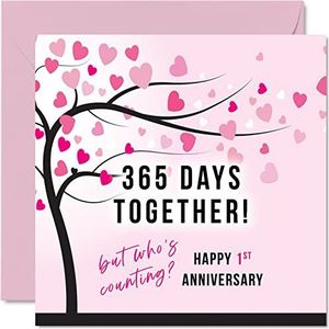 Grappige verjaardagskaart voor vrouw of echtgenoot – 365 dagen samen – I Love You, 1e trouwdag voor partner, 145 mm x 145 mm