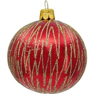 Ornex Sierset (Ø 7 cm) van geblazen en met de hand versierd glas voor kerstboom, rood, goud, 6 ballen Ø 7 cm, 6 stuks