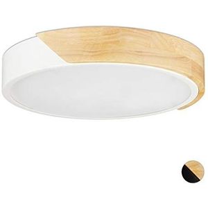 Relaxdays Led-plafondlamp, 18 W, rond, warmwit, ganglamp, metaal en hout, H x D 5 x 30 cm, wit