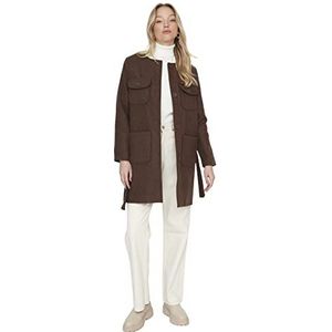 TRENDYOL Trendyol Damesjas Modest Regular Bomber van geweven stof, effen, damesmantel (1 stuk), Bruin