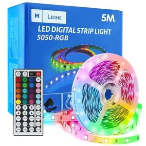 M LEDme - LM2404 RGB ledstrip, 5 meter met lijm, afstandsbediening en netadapter, 5050 chip, meerkleurig, dimbaar, super helder led