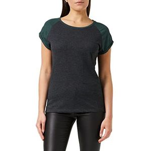 Urban Classics Contrast Raglan thee voor dames (1 stuk), Koolstof/groen groen